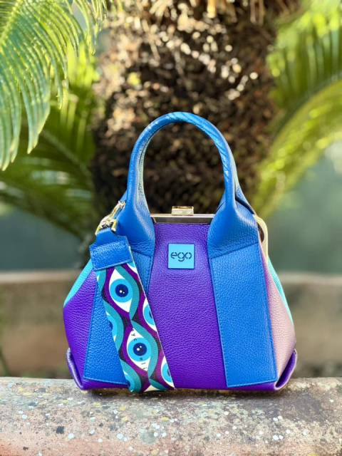 EGO ES0273PS Dwustronna torebka na bigiel z ozdobnymi pasami tricolor skóra granat