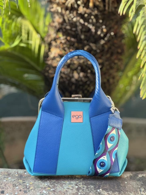 EGO ES0273PS Dwustronna torebka na bigiel z ozdobnymi pasami tricolor skóra granat