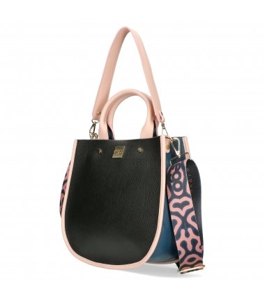 EGO ES0197SA Czarna torebka sztywna tricolor skóra jasny róż
