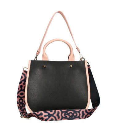 EGO ES0197SA Czarna torebka sztywna tricolor skóra jasny róż