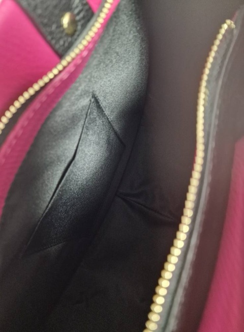 EGO ES0197SA Czarna torebka sztywna tricolor skóra jasny róż