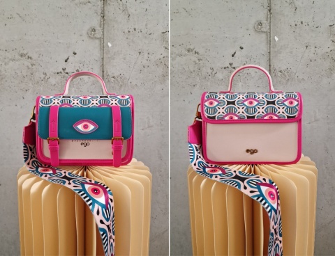 Ego ECR0034PS Fuksjowa torebka listonoszka z oczami teczka ILLUSIA tricolor