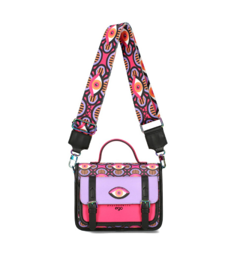 Ego ECR0034PS Różowa torebka listonoszka z oczami teczka ILLUSIA tricolor