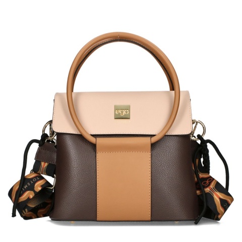 Ego brązowa torebka listonoszka z okrągłymi uszami skóra